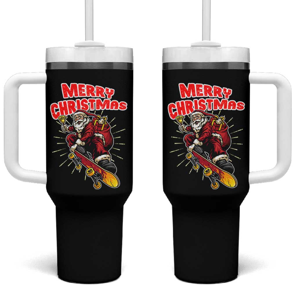 Santa Skateboarding Christmas Tumbler With Handle Funny Skater Xmas - Wonder Print Shop