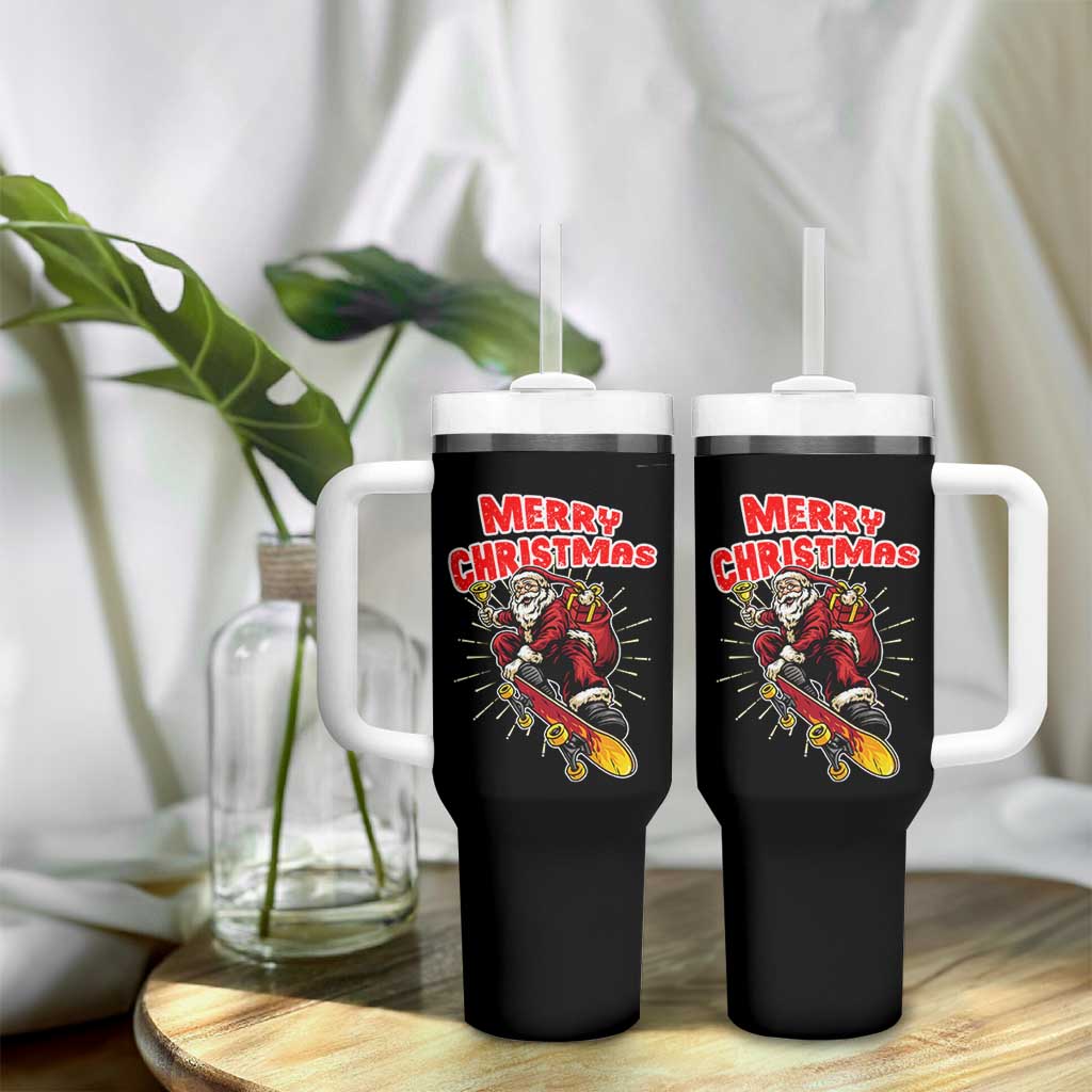 Santa Skateboarding Christmas Tumbler With Handle Funny Skater Xmas - Wonder Print Shop