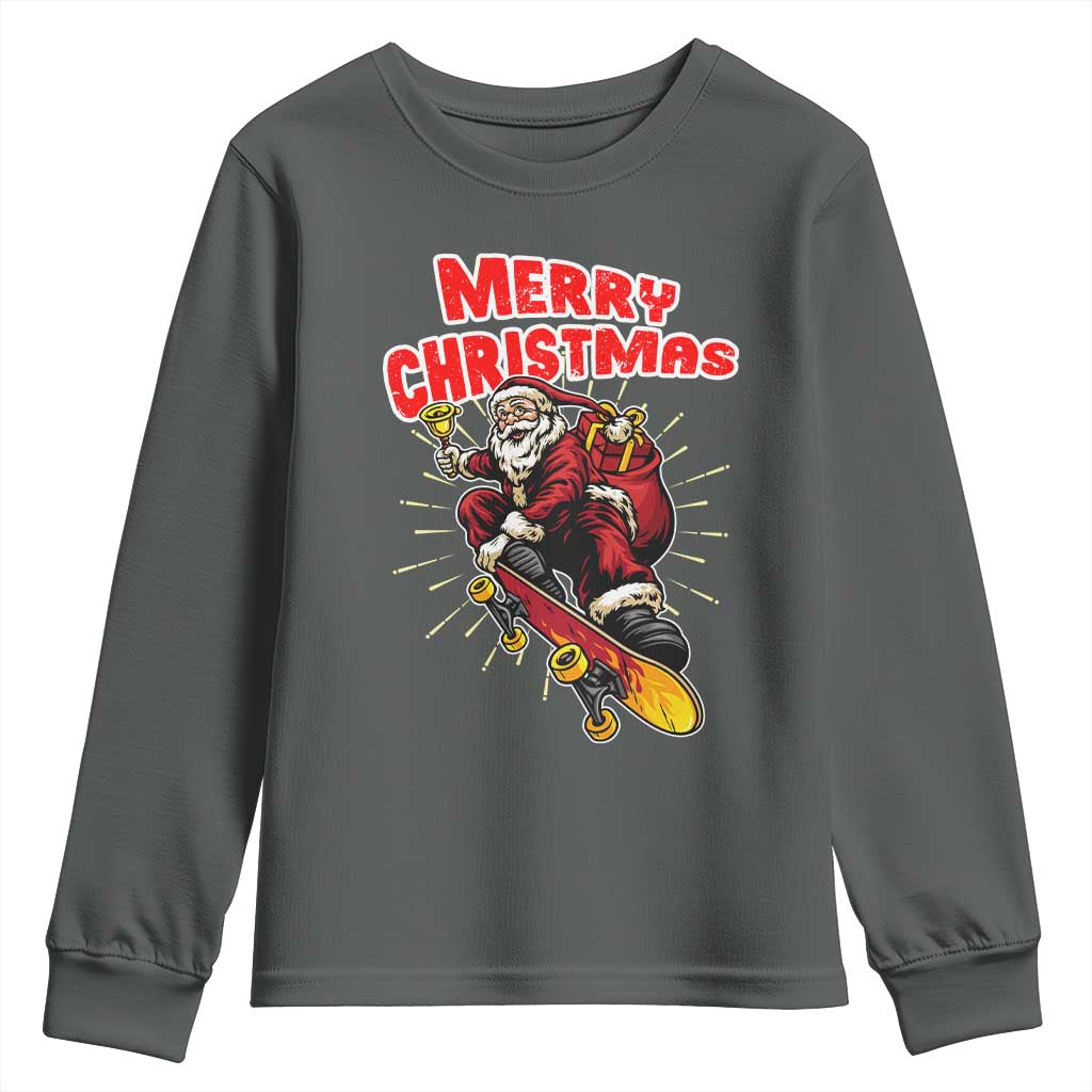 Santa Skateboarding Christmas Youth Sweatshirt Funny Skater Xmas - Wonder Print Shop