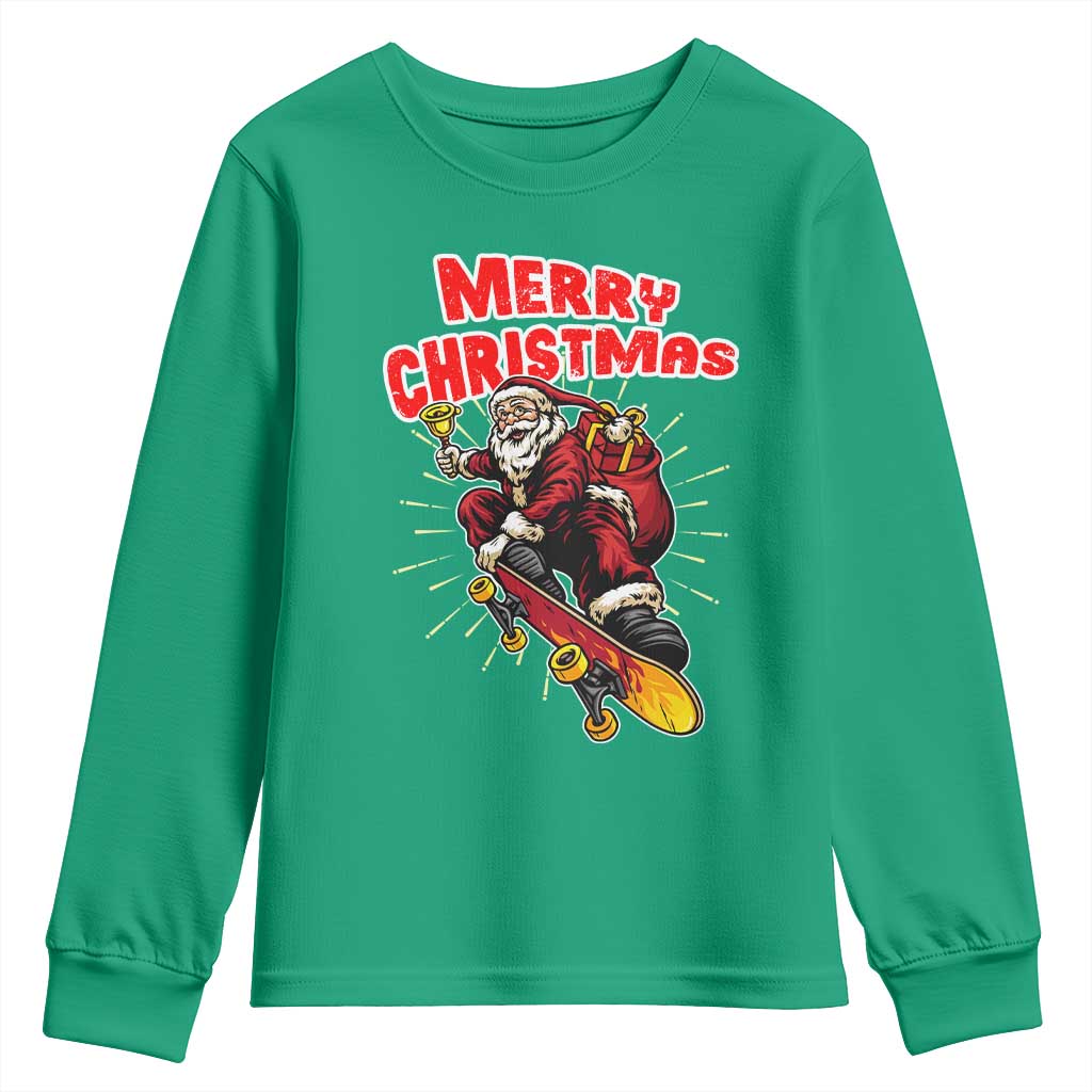 Santa Skateboarding Christmas Youth Sweatshirt Funny Skater Xmas - Wonder Print Shop