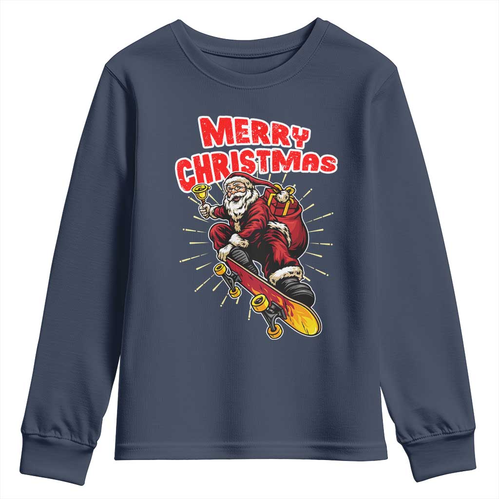 Santa Skateboarding Christmas Youth Sweatshirt Funny Skater Xmas - Wonder Print Shop