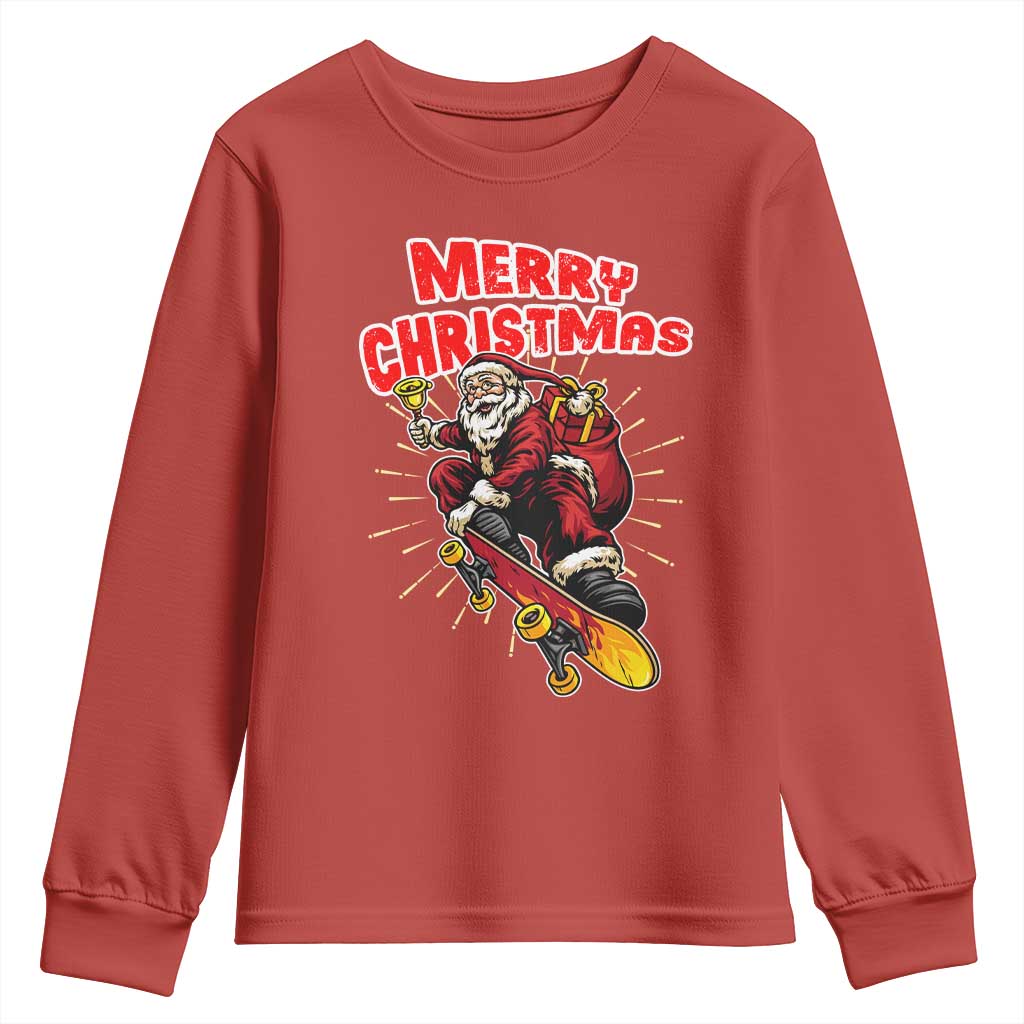 Santa Skateboarding Christmas Youth Sweatshirt Funny Skater Xmas - Wonder Print Shop