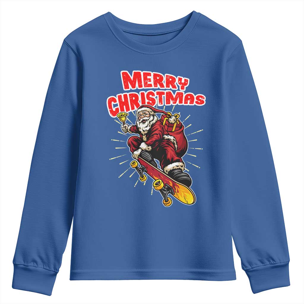 Santa Skateboarding Christmas Youth Sweatshirt Funny Skater Xmas - Wonder Print Shop