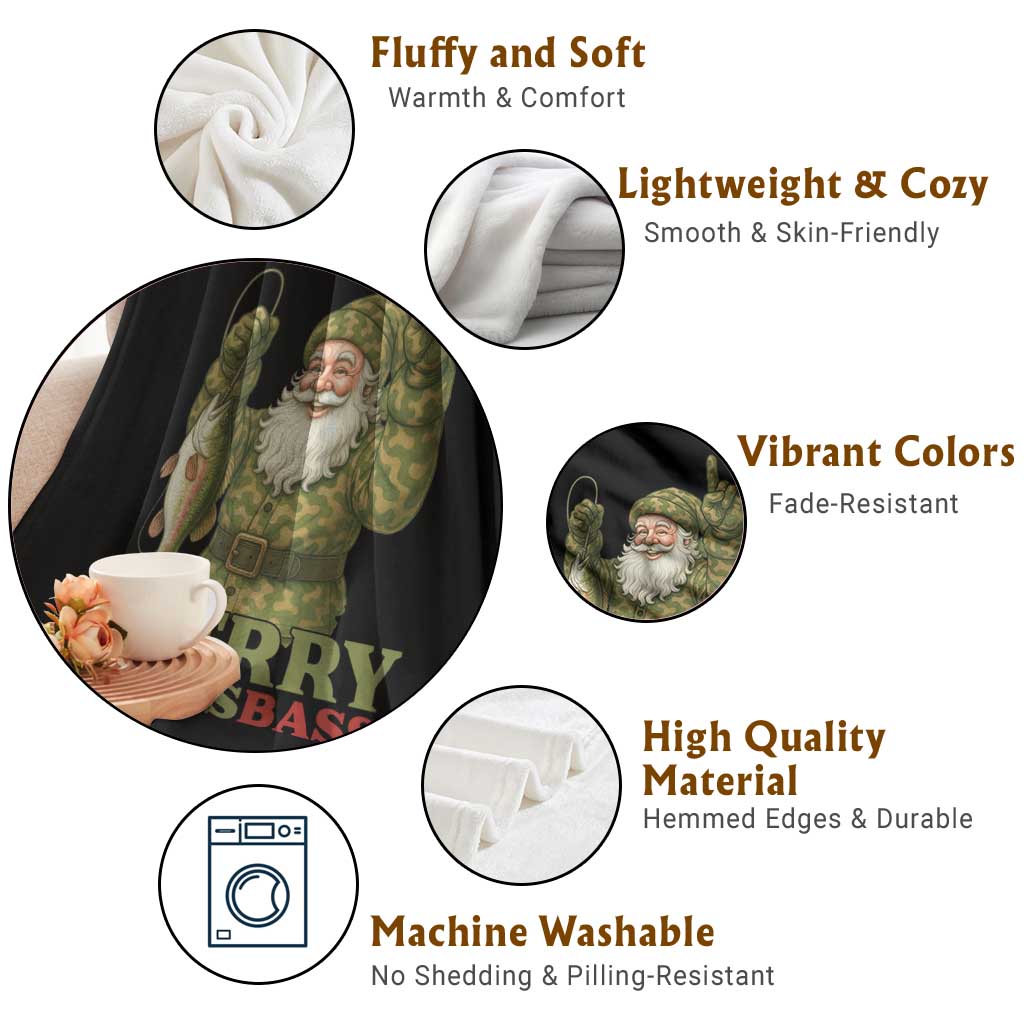 Funny Santa Camo Fishing Throw Blanket Merry Chrisbass - Wonder Print Shop