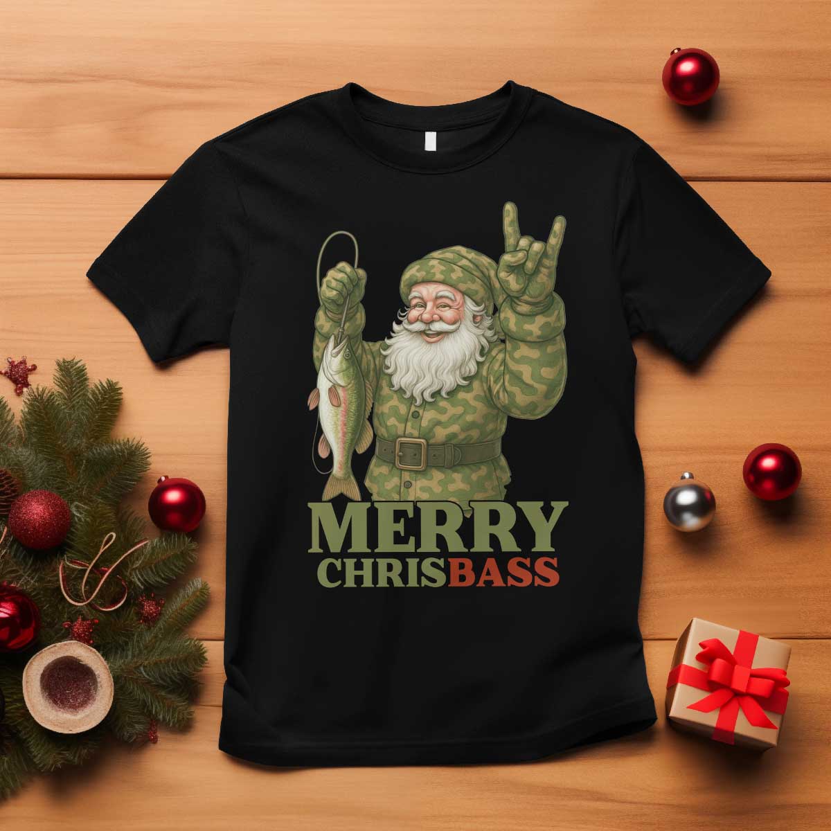 Funny Santa Camo Fishing T Shirt Merry Chrisbass - Wonder Print Shop