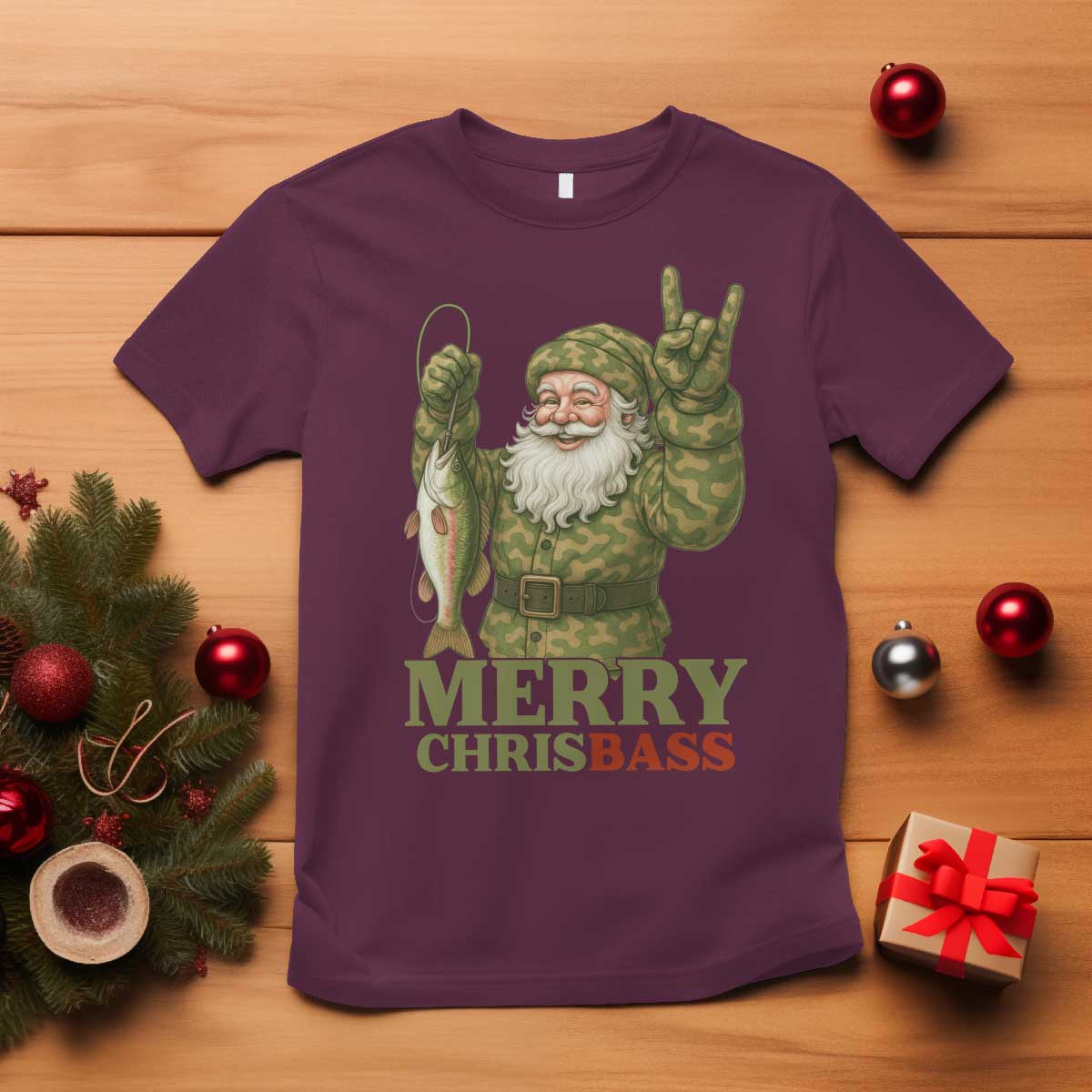 Funny Santa Camo Fishing T Shirt Merry Chrisbass - Wonder Print Shop