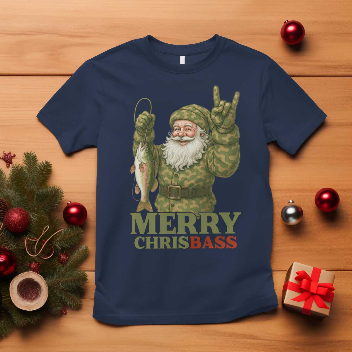 Funny Santa Camo Fishing T Shirt Merry Chrisbass - Wonder Print Shop