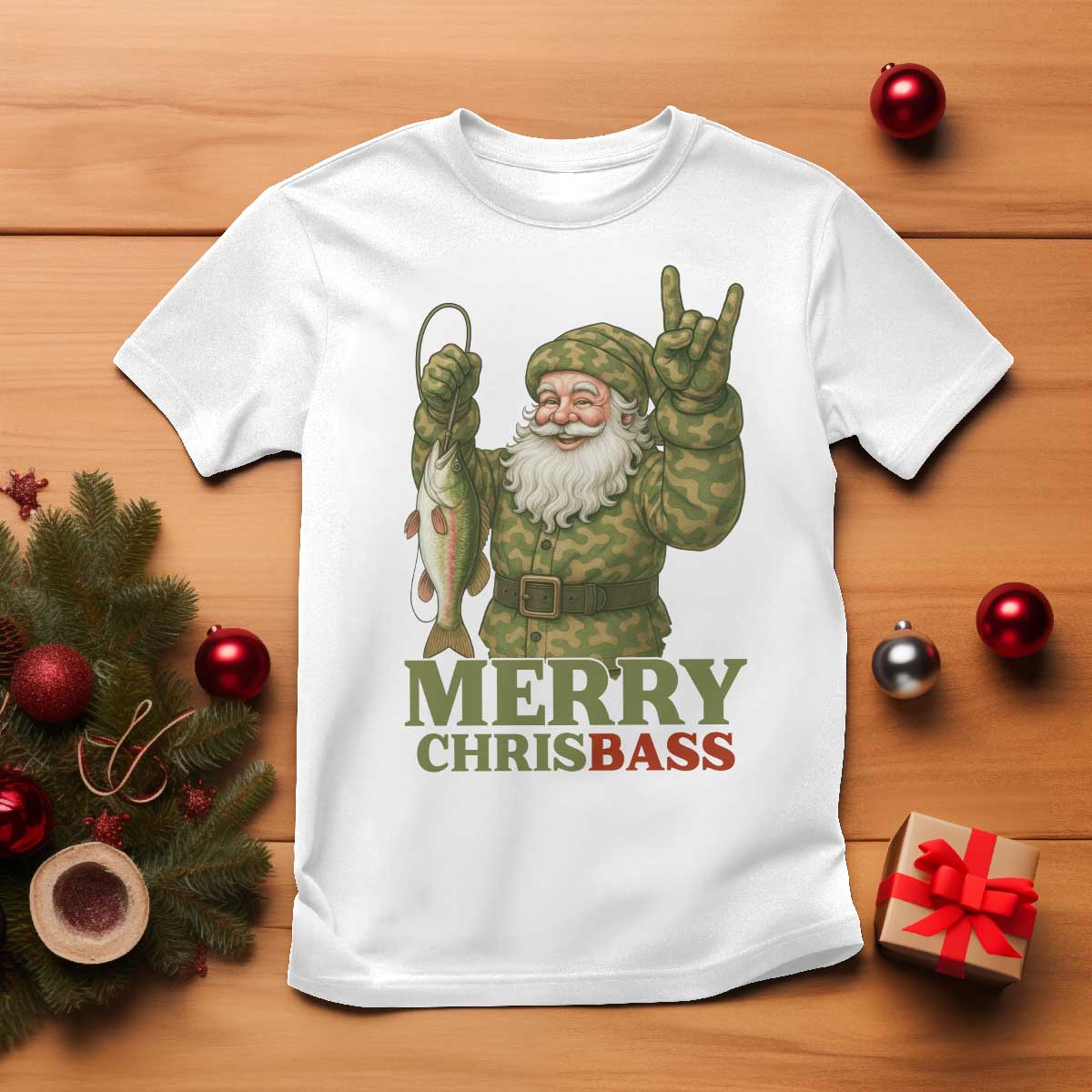 Funny Santa Camo Fishing T Shirt Merry Chrisbass - Wonder Print Shop