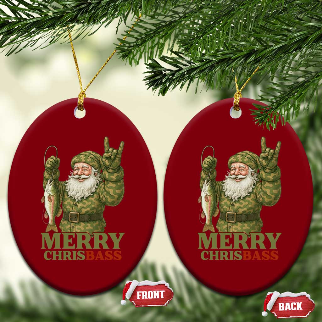 Funny Santa Camo Fishing Ceramic Ornament Merry Chrisbass - Wonder Print Shop