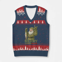 Funny Santa Camo Fishing V-Neck Knit Sweater Vest Merry Chrisbass - Wonder Print Shop