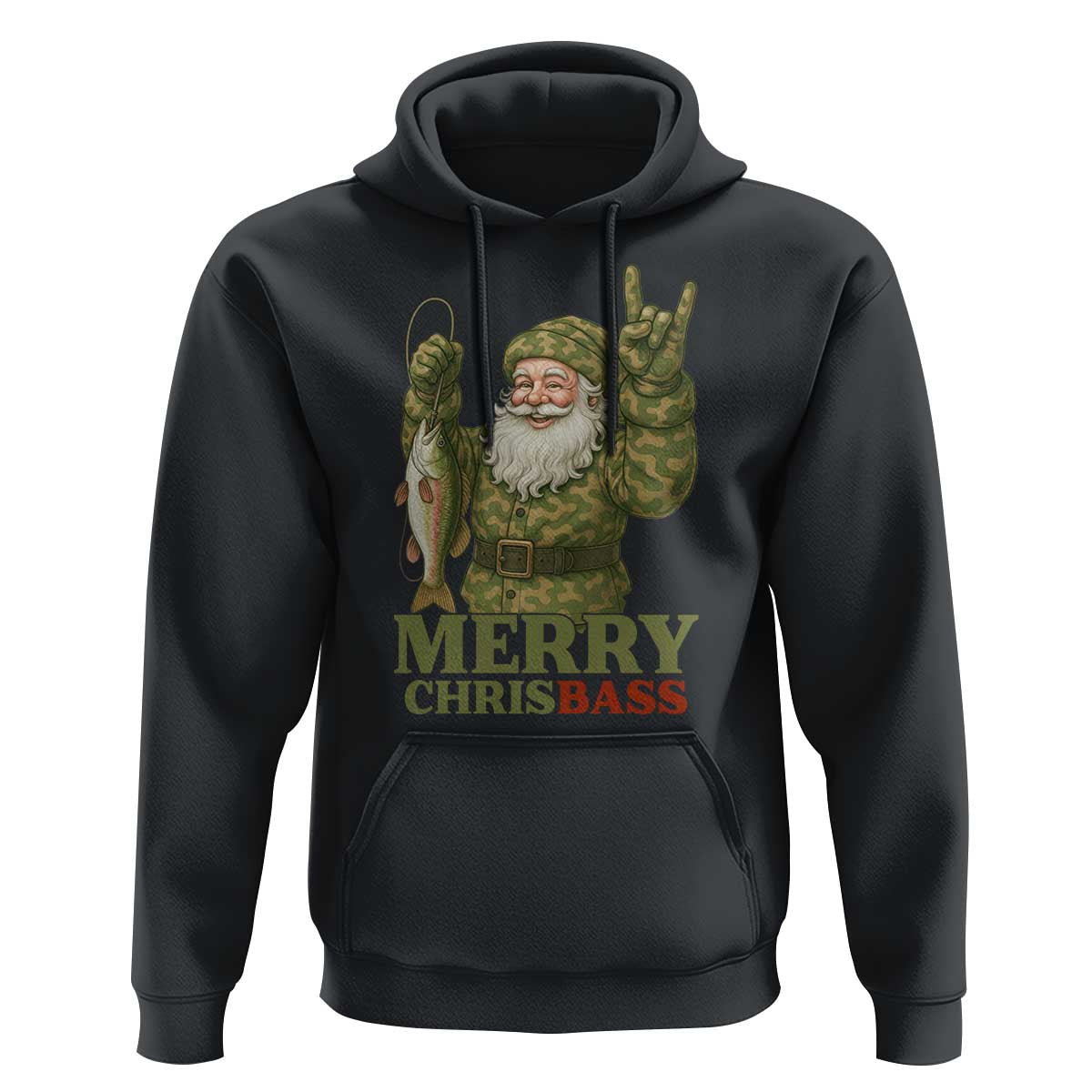 Funny Santa Camo Fishing Hoodie Merry Chrisbass - Wonder Print Shop