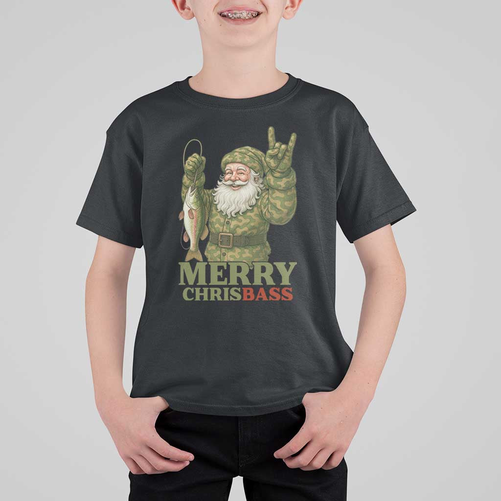 Funny Santa Camo Fishing T Shirt For Kid Merry Chrisbass - Wonder Print Shop