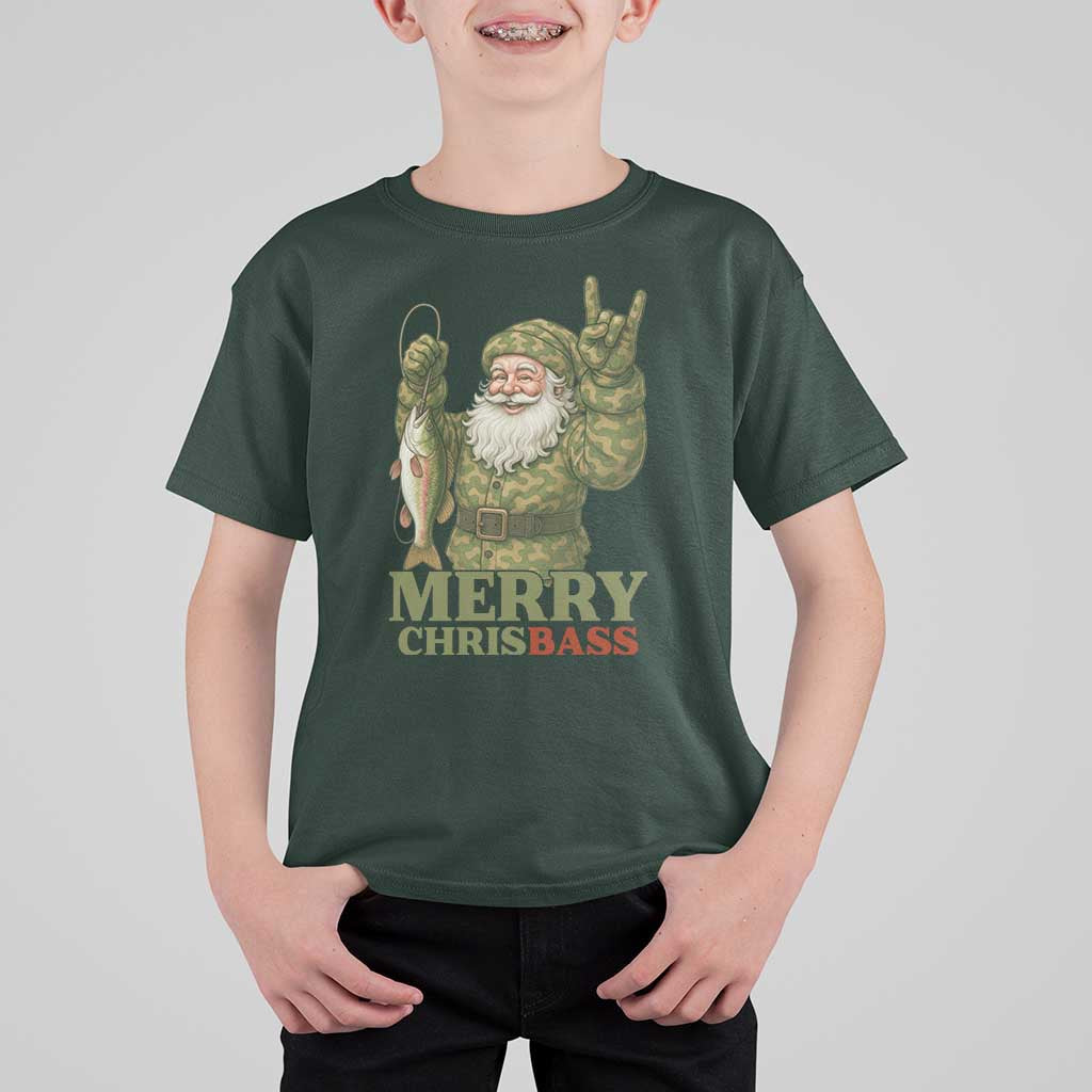 Funny Santa Camo Fishing T Shirt For Kid Merry Chrisbass - Wonder Print Shop
