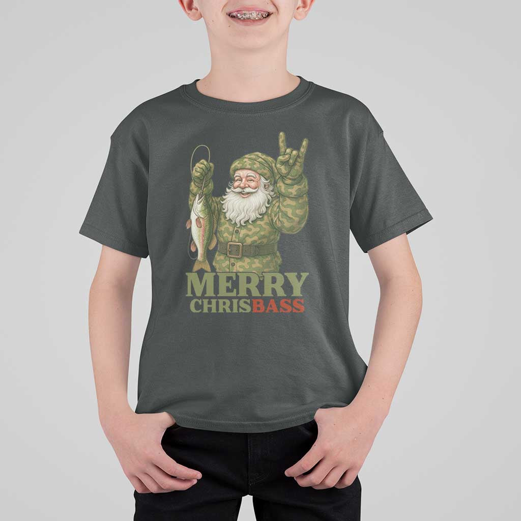 Funny Santa Camo Fishing T Shirt For Kid Merry Chrisbass - Wonder Print Shop