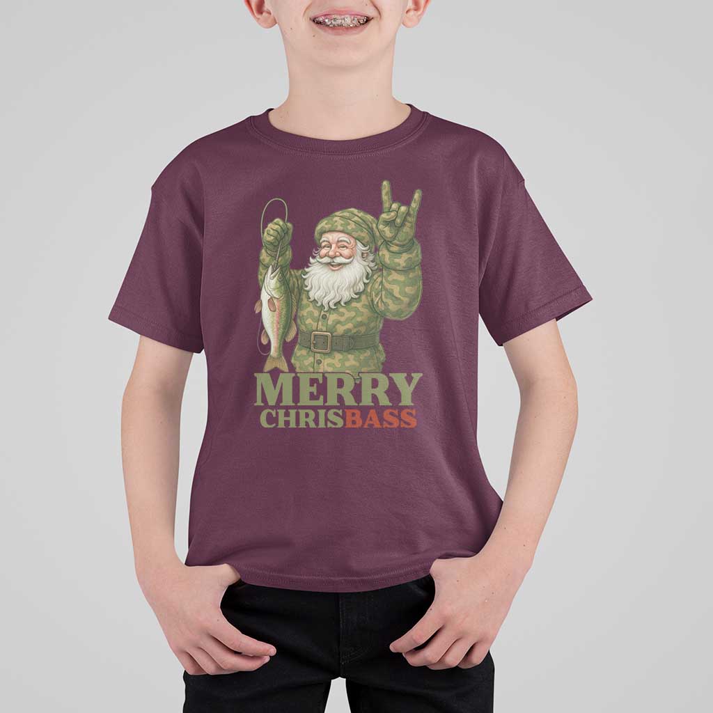 Funny Santa Camo Fishing T Shirt For Kid Merry Chrisbass - Wonder Print Shop