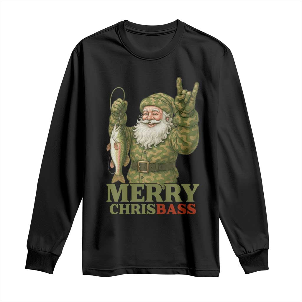 Funny Santa Camo Fishing Long Sleeve Shirt Merry Chrisbass - Wonder Print Shop