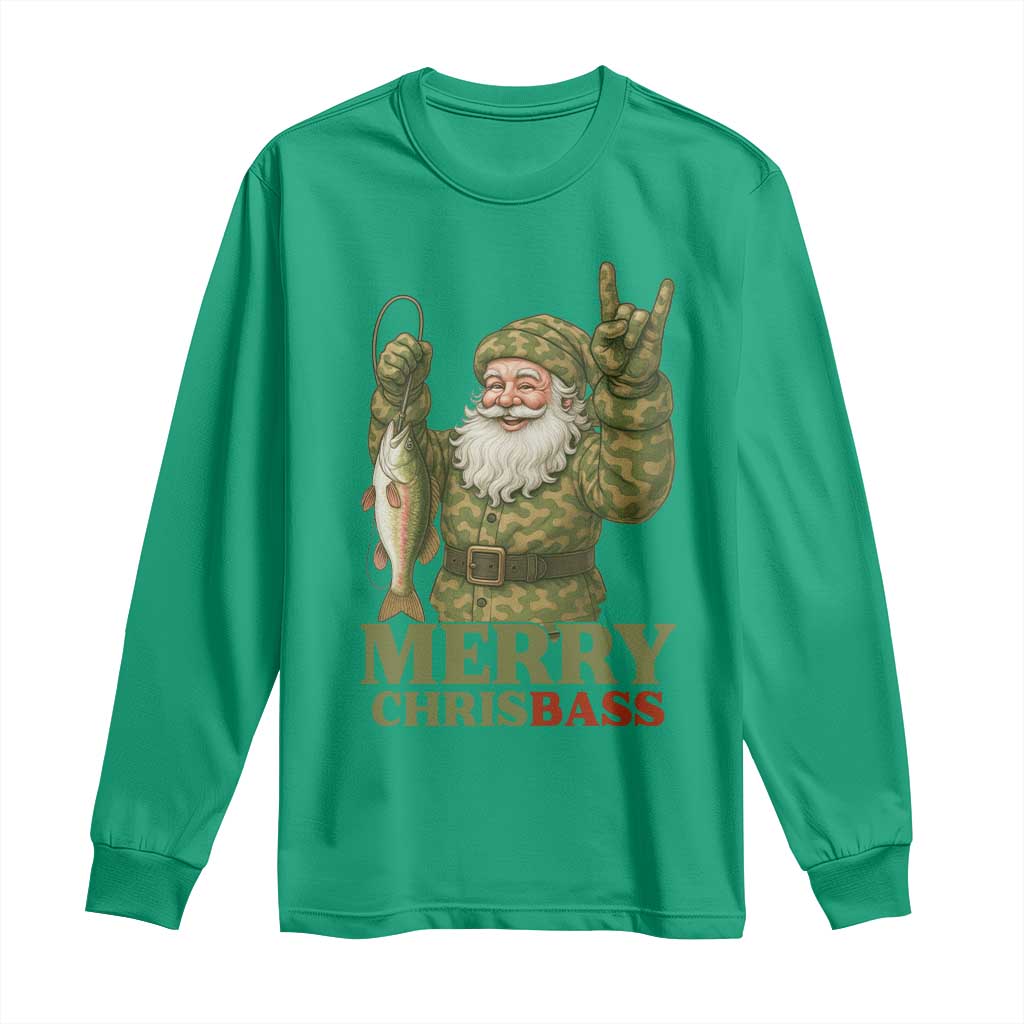 Funny Santa Camo Fishing Long Sleeve Shirt Merry Chrisbass - Wonder Print Shop