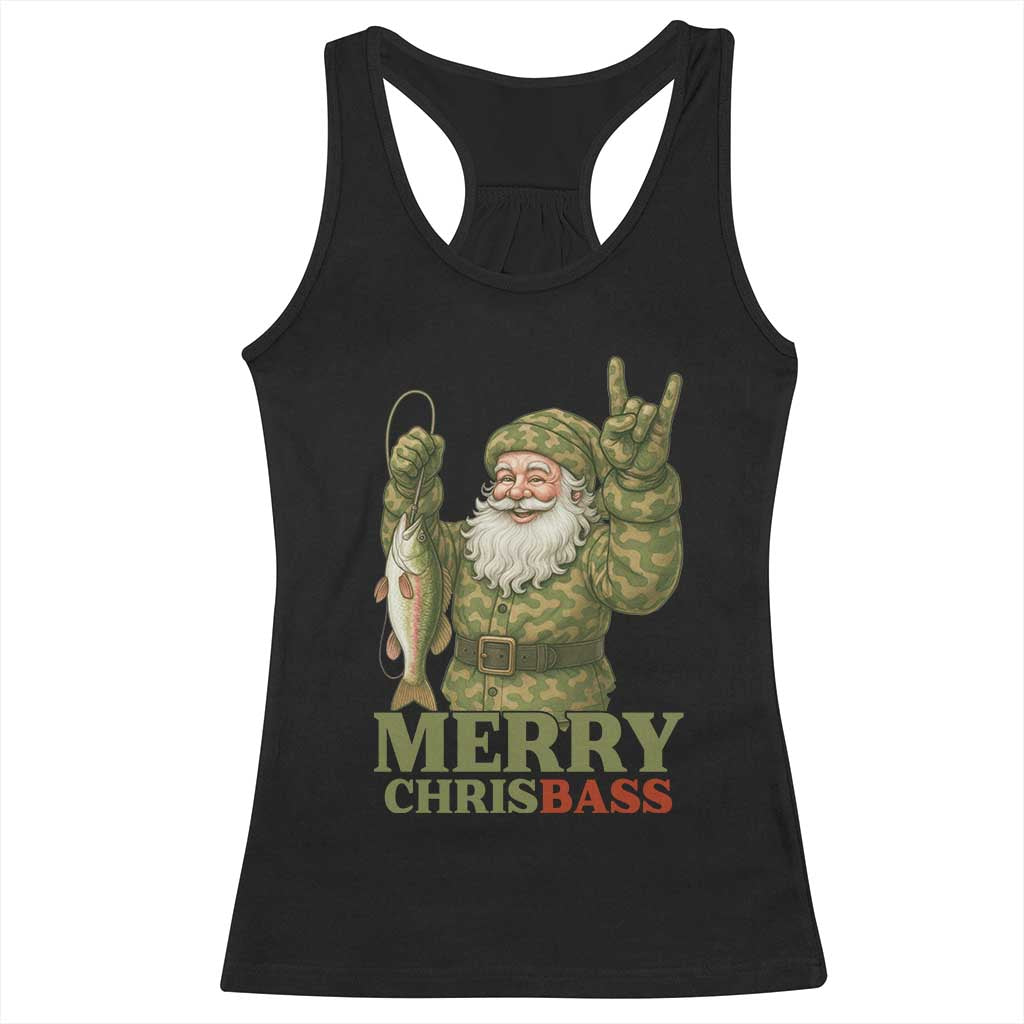 Funny Santa Camo Fishing Racerback Tank Top Merry Chrisbass - Wonder Print Shop