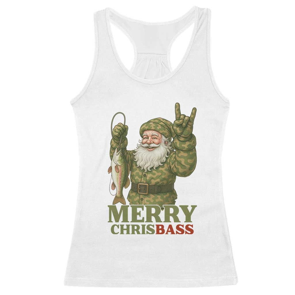 Funny Santa Camo Fishing Racerback Tank Top Merry Chrisbass - Wonder Print Shop