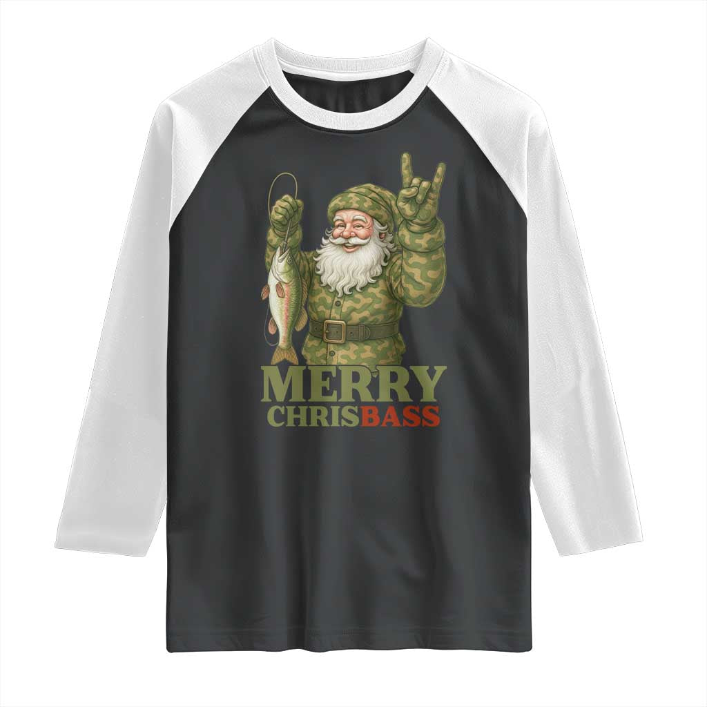 Funny Santa Camo Fishing Raglan Shirt Merry Chrisbass - Wonder Print Shop