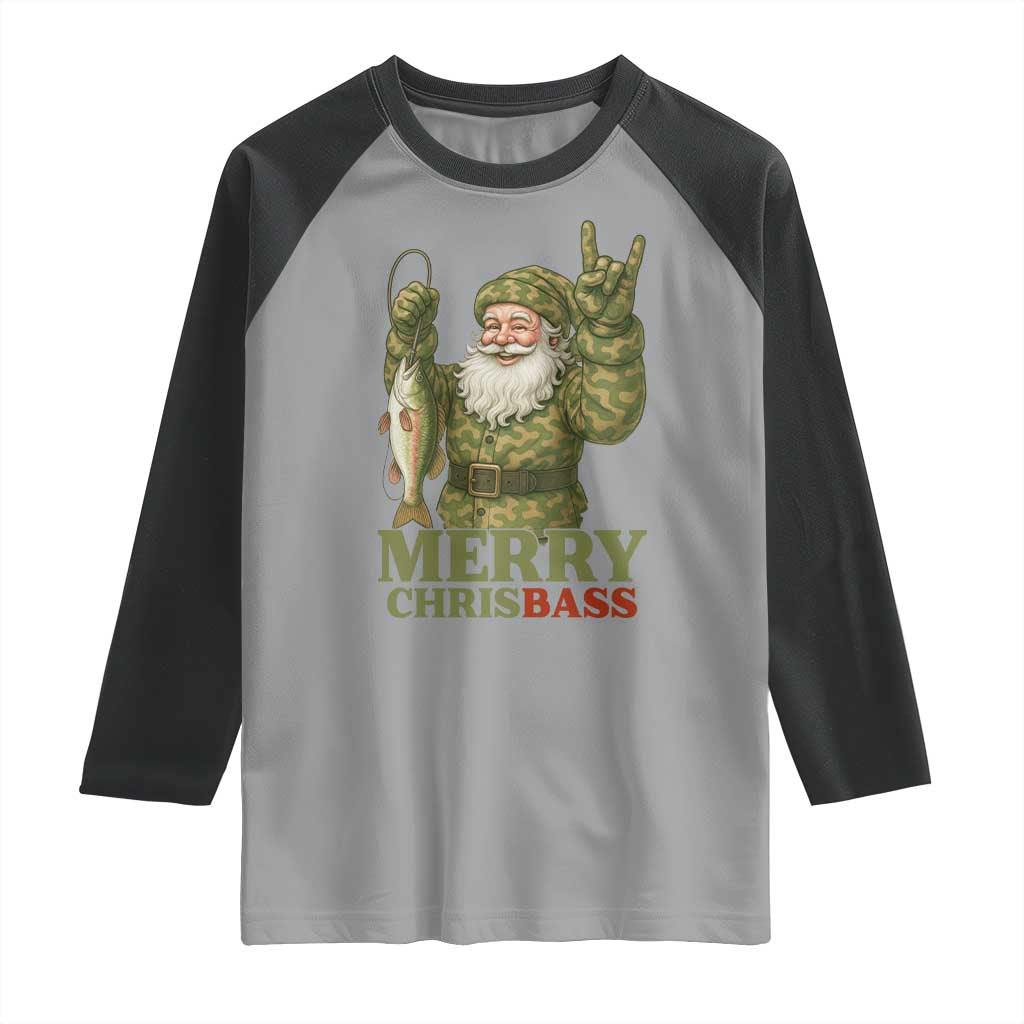 Funny Santa Camo Fishing Raglan Shirt Merry Chrisbass - Wonder Print Shop
