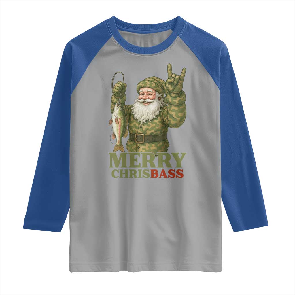 Funny Santa Camo Fishing Raglan Shirt Merry Chrisbass - Wonder Print Shop