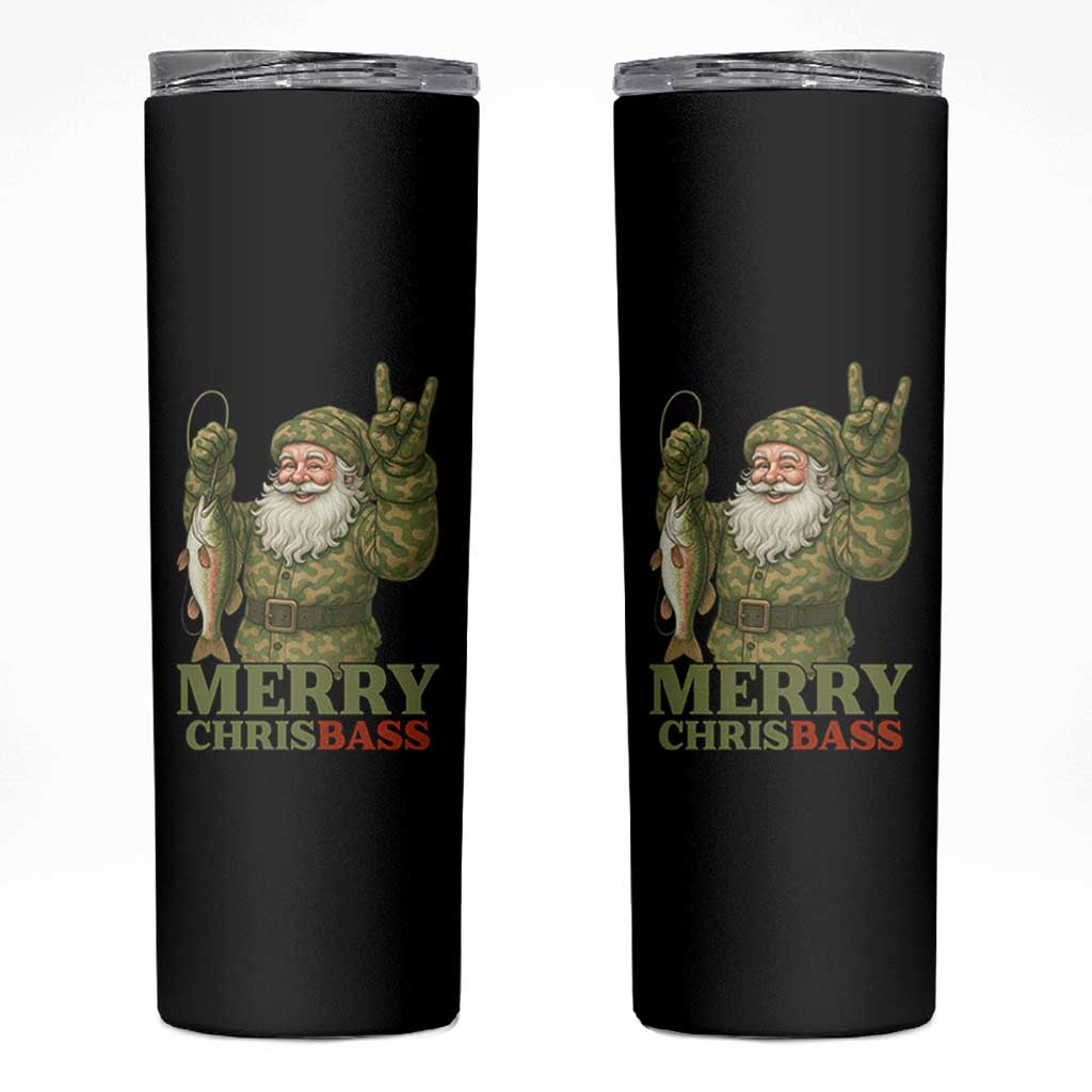 Funny Santa Camo Fishing Skinny Tumbler Merry Chrisbass - Wonder Print Shop