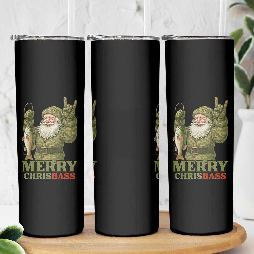 Funny Santa Camo Fishing Skinny Tumbler Merry Chrisbass - Wonder Print Shop