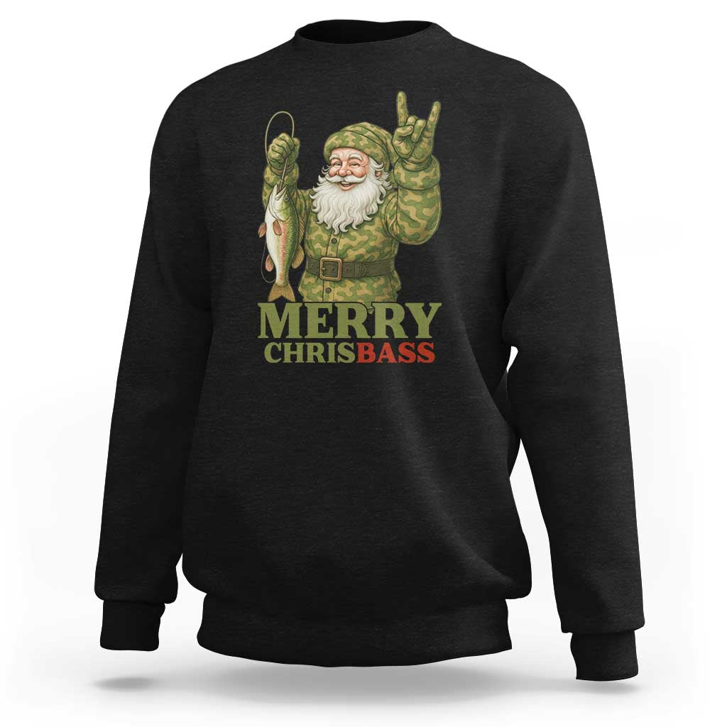 Funny Santa Camo Fishing Sweatshirt Merry Chrisbass - Wonder Print Shop