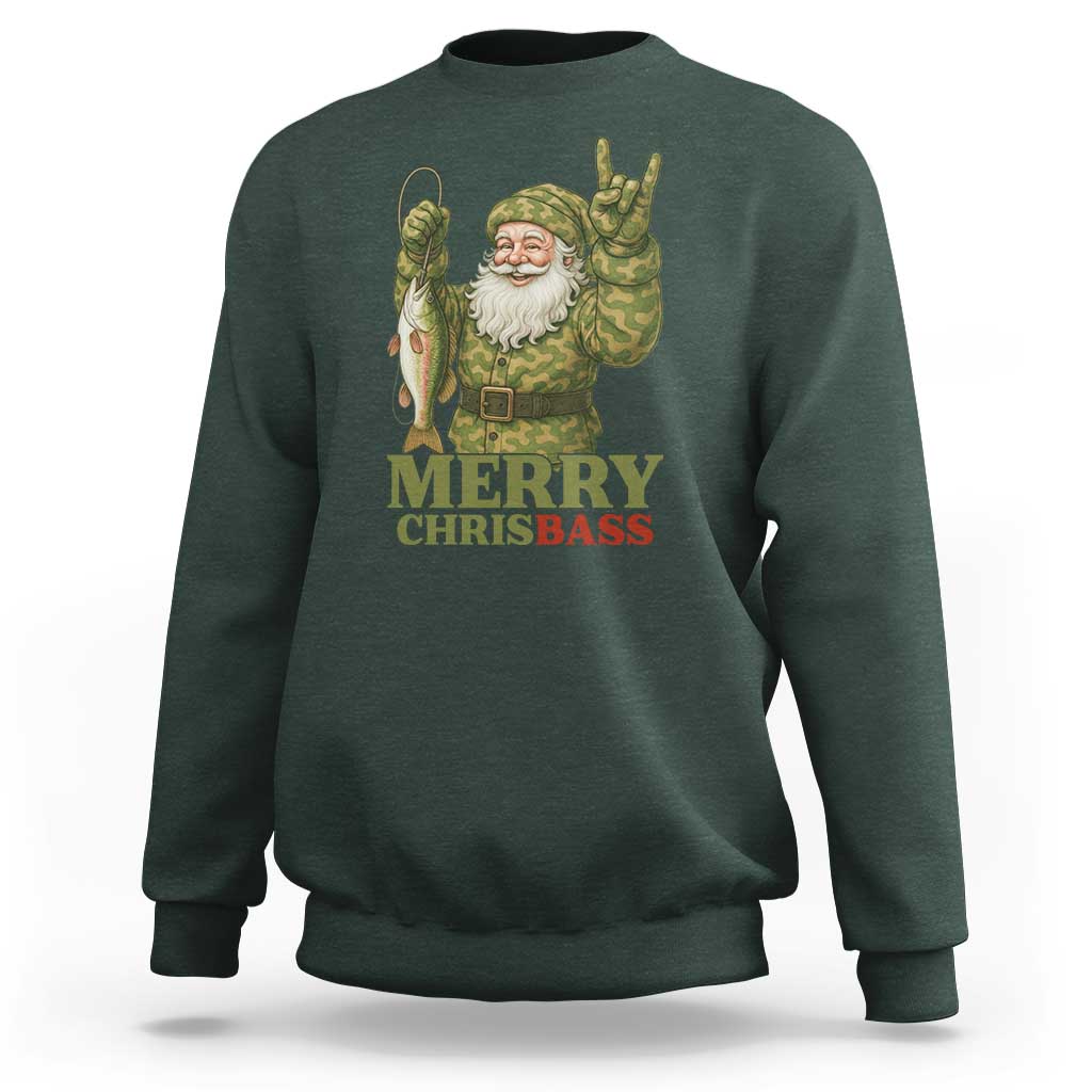 Funny Santa Camo Fishing Sweatshirt Merry Chrisbass - Wonder Print Shop