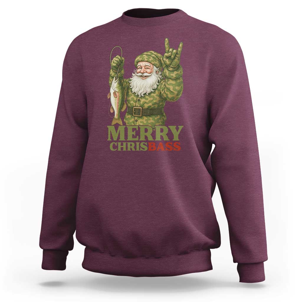 Funny Santa Camo Fishing Sweatshirt Merry Chrisbass - Wonder Print Shop