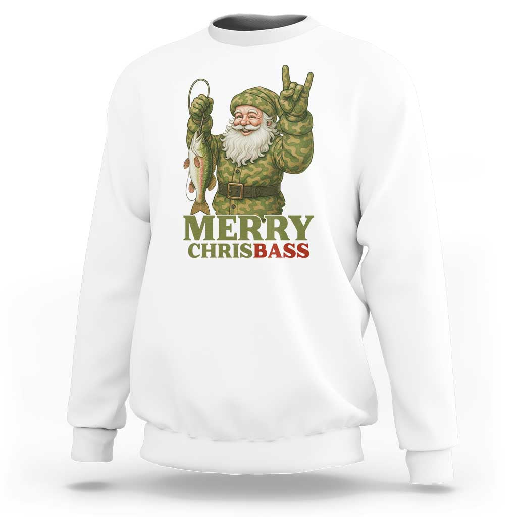 Funny Santa Camo Fishing Sweatshirt Merry Chrisbass - Wonder Print Shop