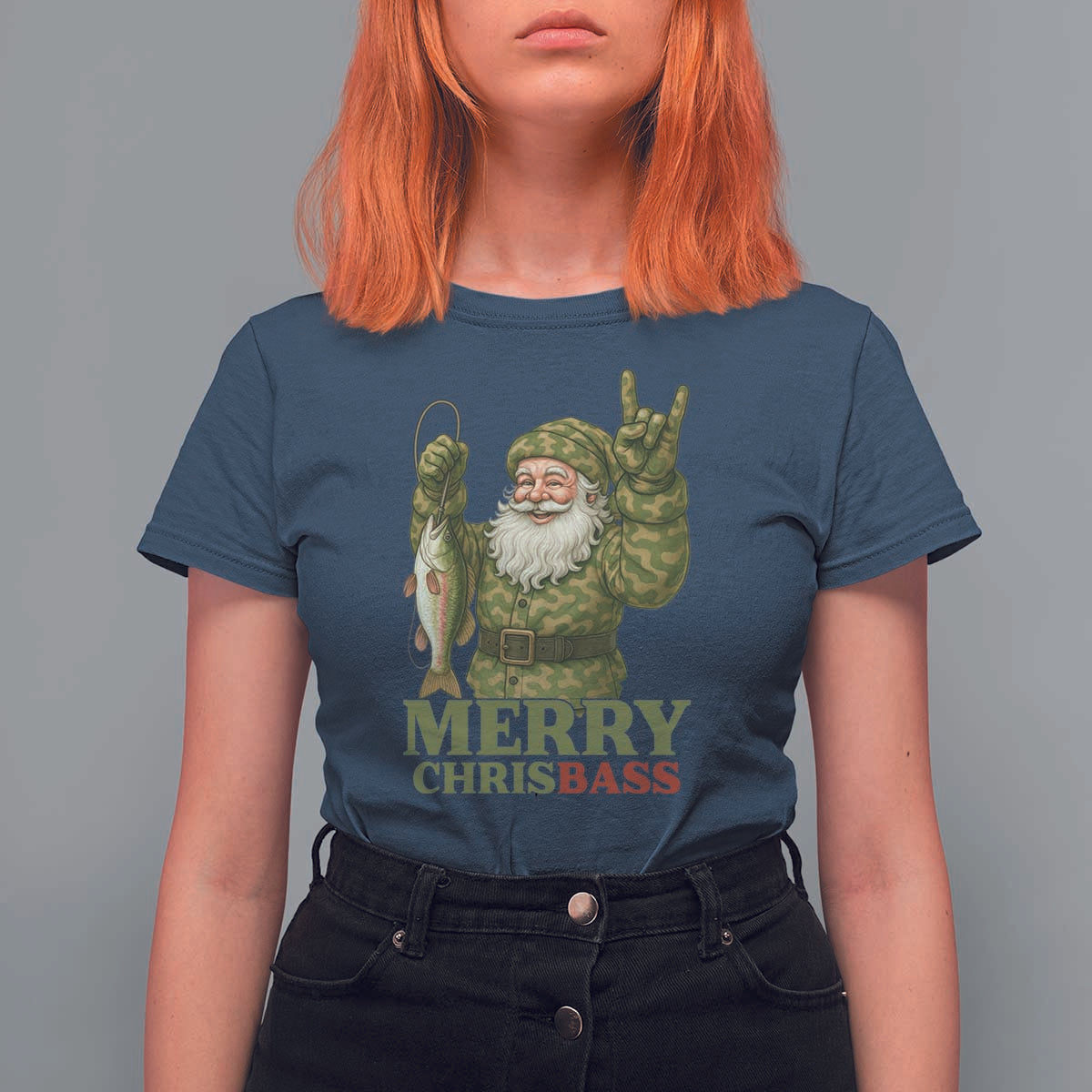 Funny Santa Camo Fishing T Shirt For Women Merry Chrisbass - Wonder Print Shop