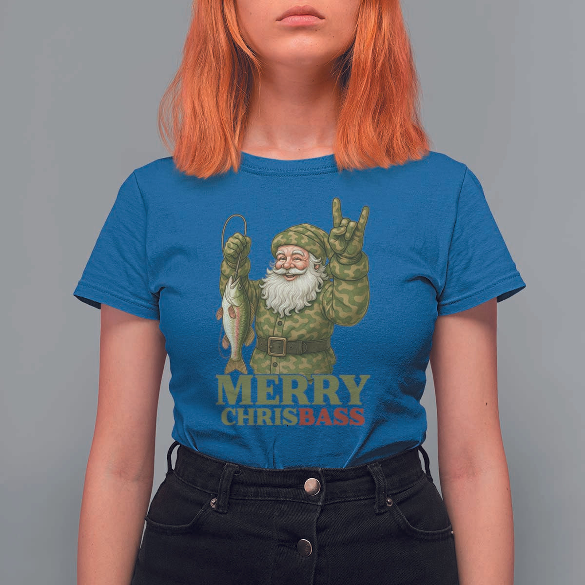 Funny Santa Camo Fishing T Shirt For Women Merry Chrisbass - Wonder Print Shop