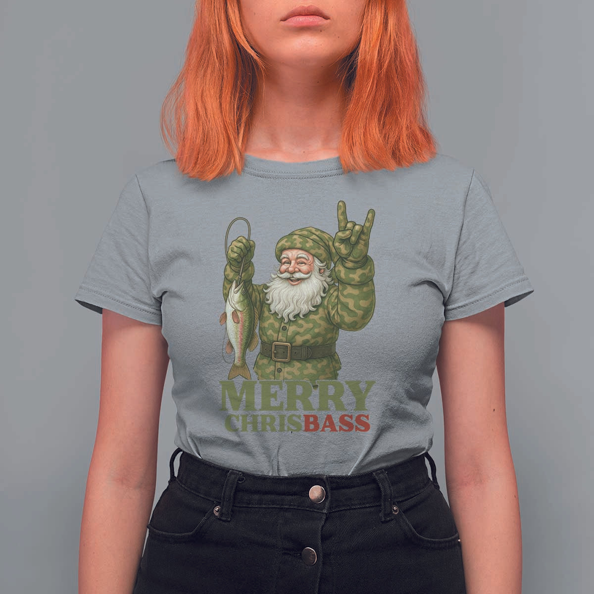 Funny Santa Camo Fishing T Shirt For Women Merry Chrisbass - Wonder Print Shop