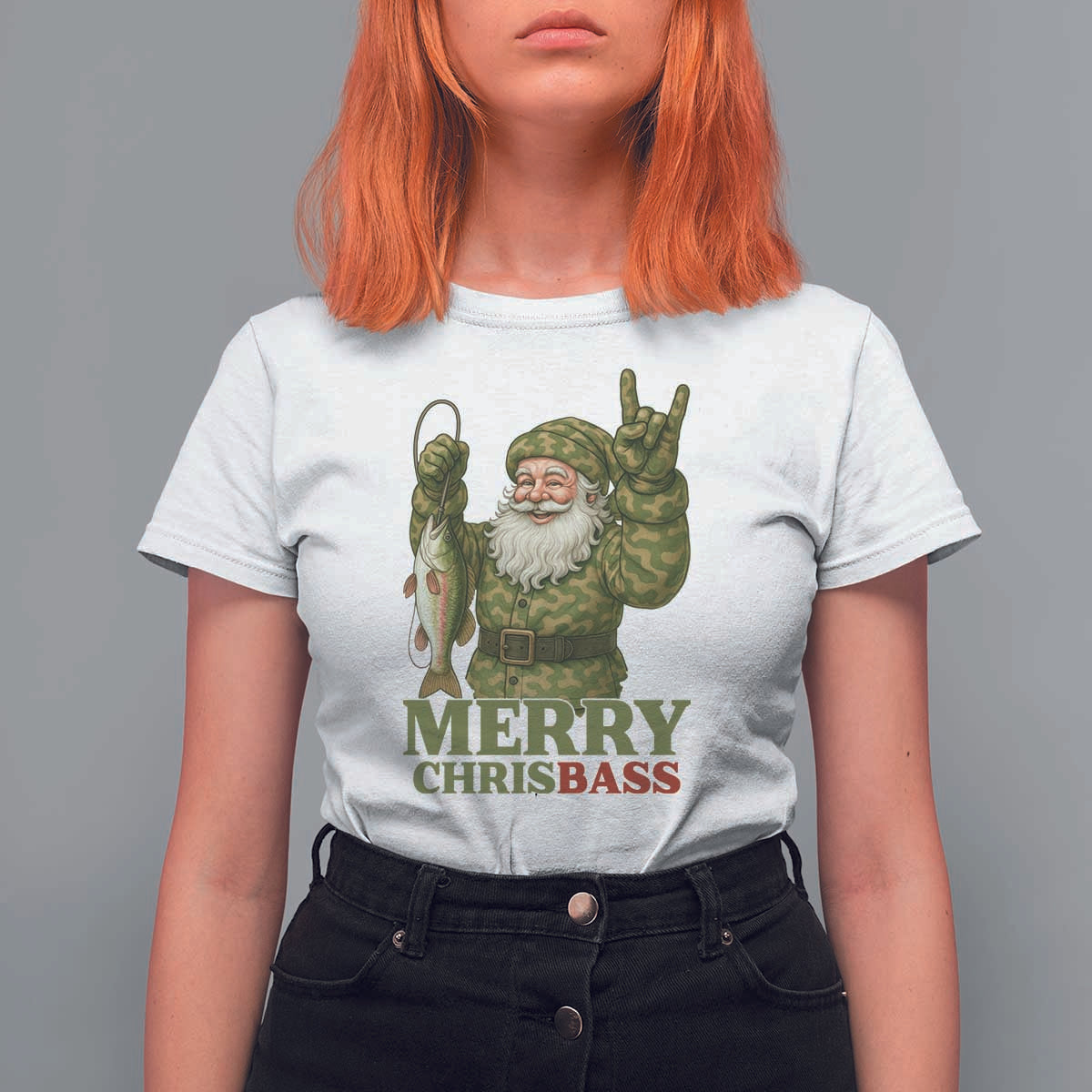 Funny Santa Camo Fishing T Shirt For Women Merry Chrisbass - Wonder Print Shop