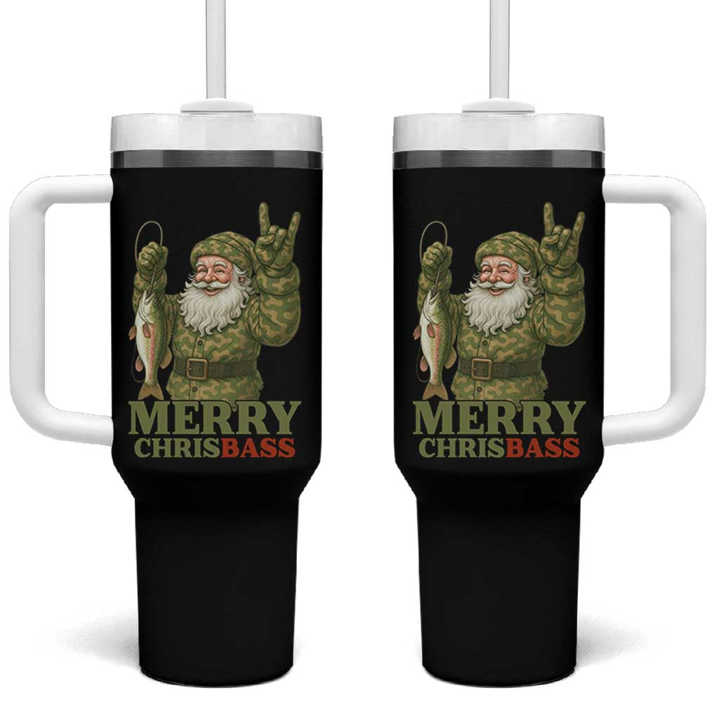 Funny Santa Camo Fishing Tumbler With Handle Merry Chrisbass - Wonder Print Shop