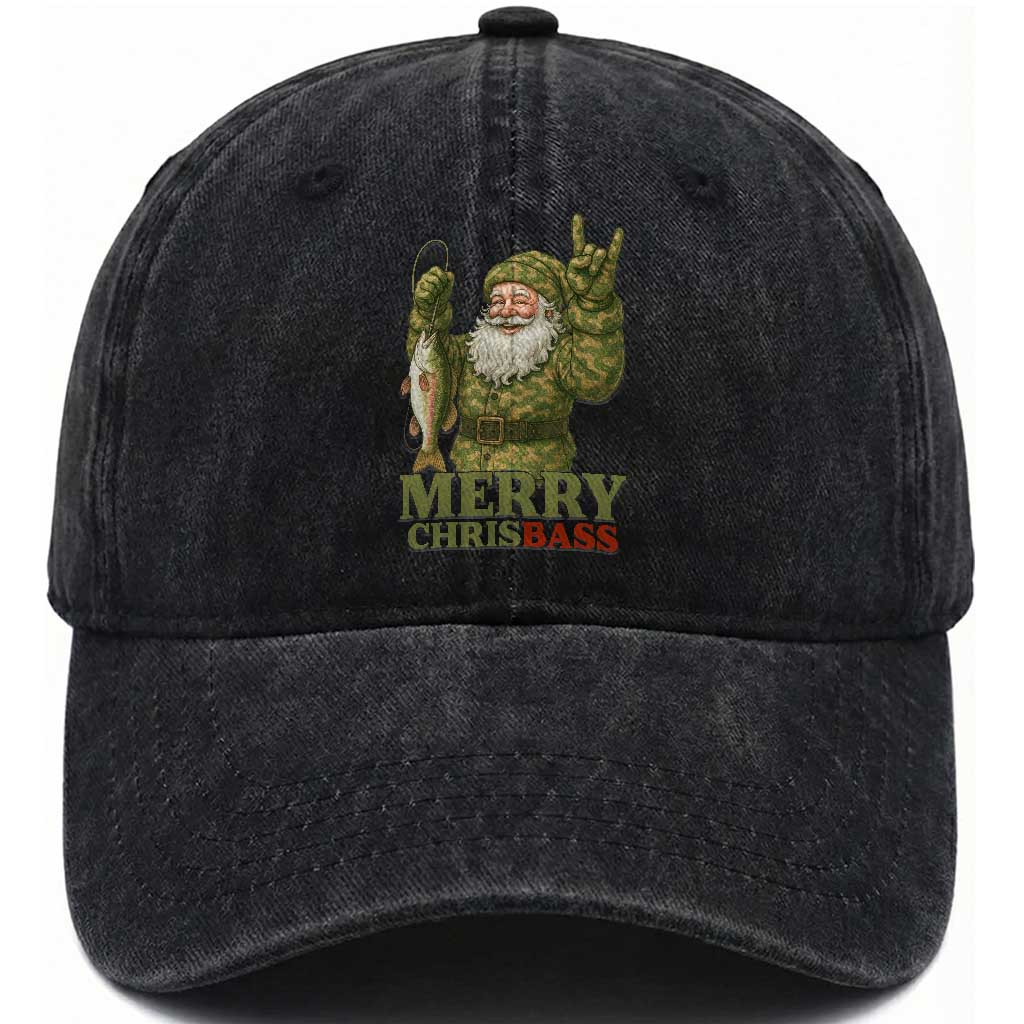 Funny Santa Camo Fishing Washed Cotton Baseball Cap Merry Chrisbass