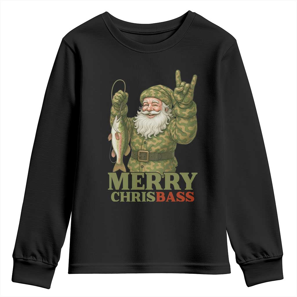 Funny Santa Camo Fishing Youth Sweatshirt Merry Chrisbass - Wonder Print Shop