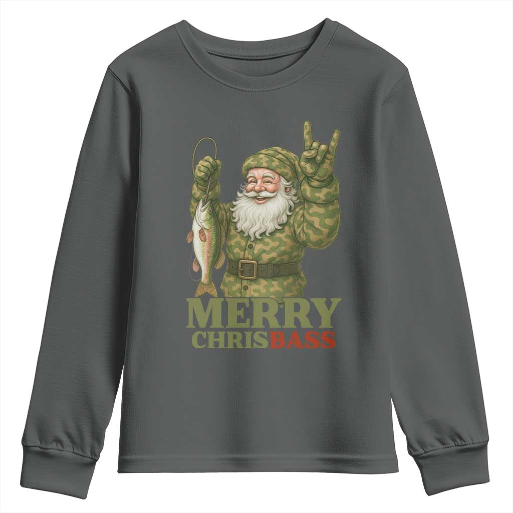 Funny Santa Camo Fishing Youth Sweatshirt Merry Chrisbass - Wonder Print Shop