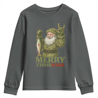 Funny Santa Camo Fishing Youth Sweatshirt Merry Chrisbass - Wonder Print Shop