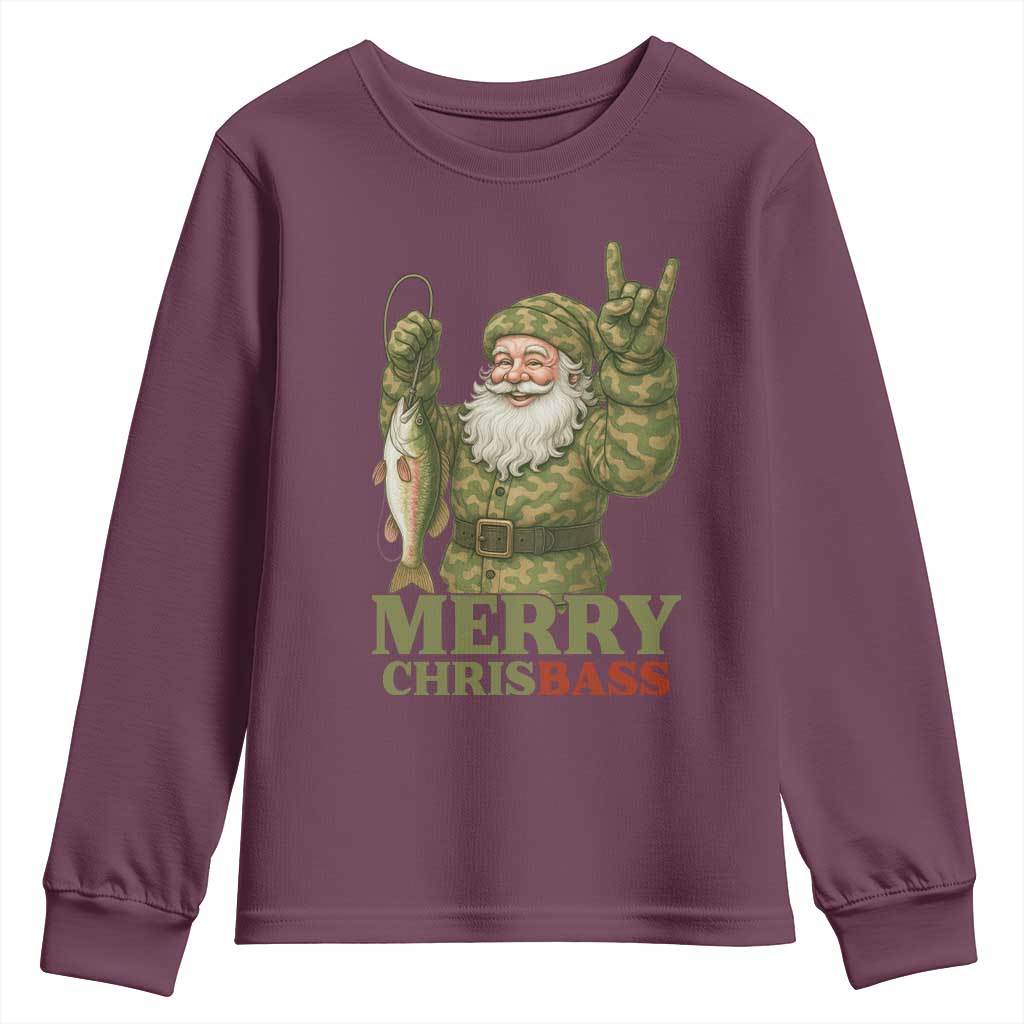Funny Santa Camo Fishing Youth Sweatshirt Merry Chrisbass - Wonder Print Shop