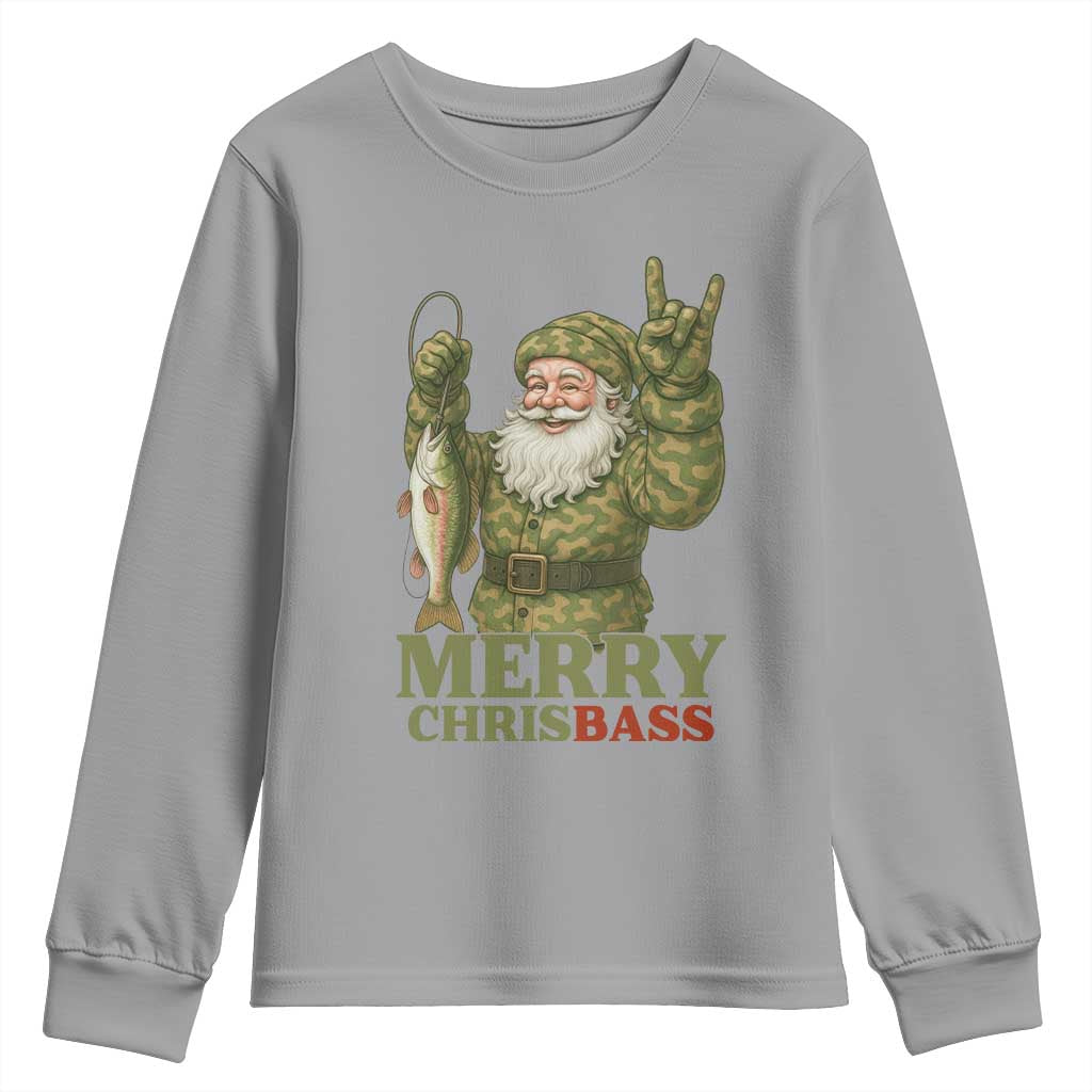 Funny Santa Camo Fishing Youth Sweatshirt Merry Chrisbass - Wonder Print Shop