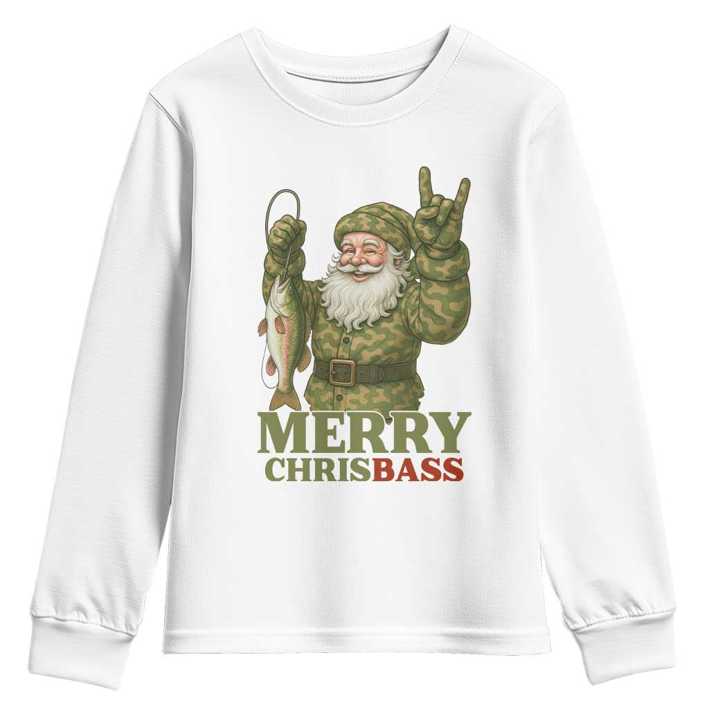 Funny Santa Camo Fishing Youth Sweatshirt Merry Chrisbass - Wonder Print Shop