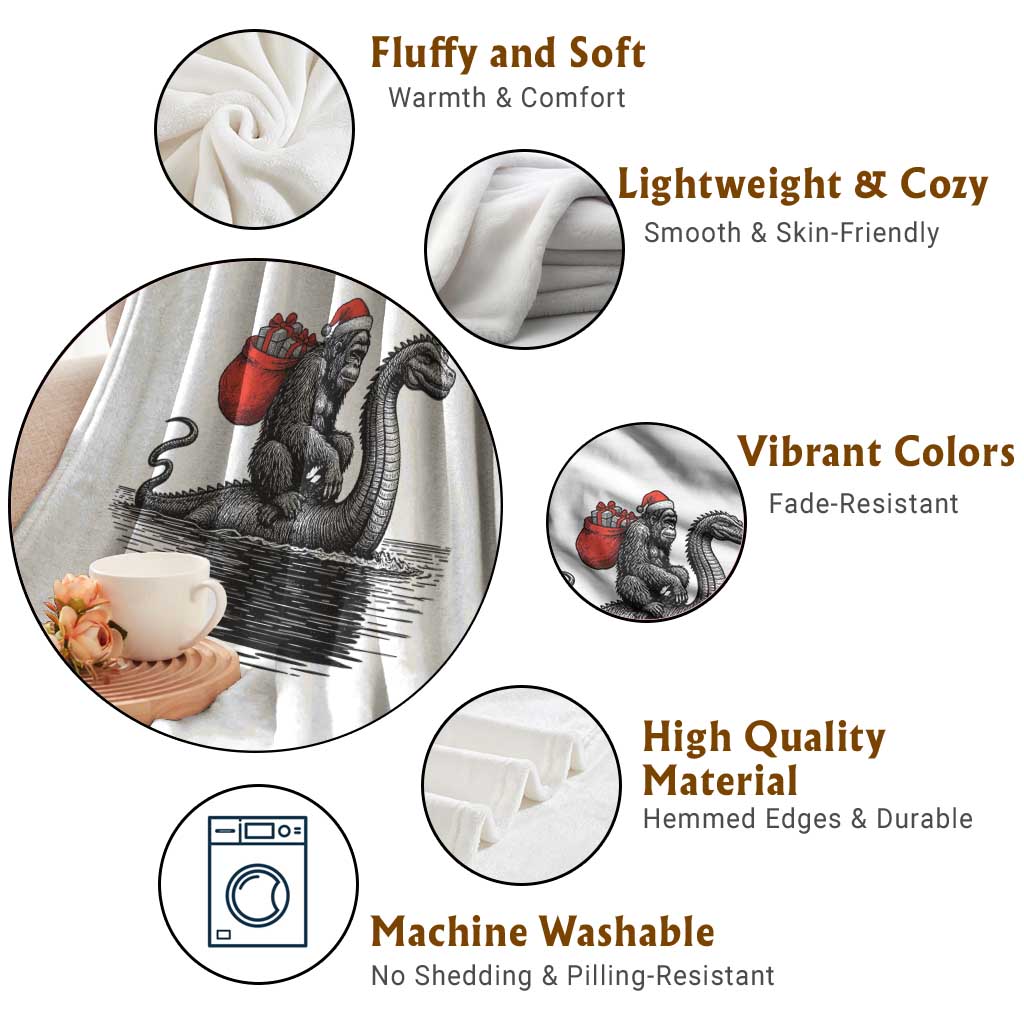 Funny Bigfoot Christmas Throw Blanket Sasquatch Loch Ness Cryptid Xmas - Wonder Print Shop