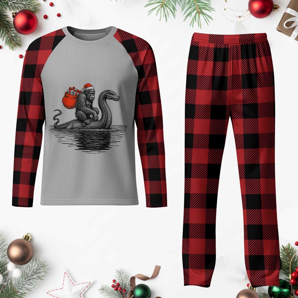 Funny Bigfoot Christmas Plaid Pajama Set Sasquatch Loch Ness Cryptid Xmas - Wonder Print Shop