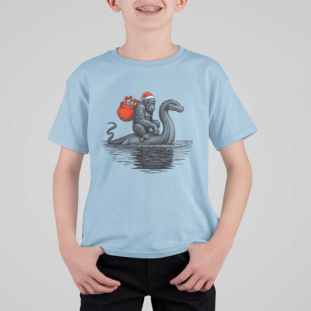 Funny Bigfoot Christmas T Shirt For Kid Sasquatch Loch Ness Cryptid Xmas - Wonder Print Shop
