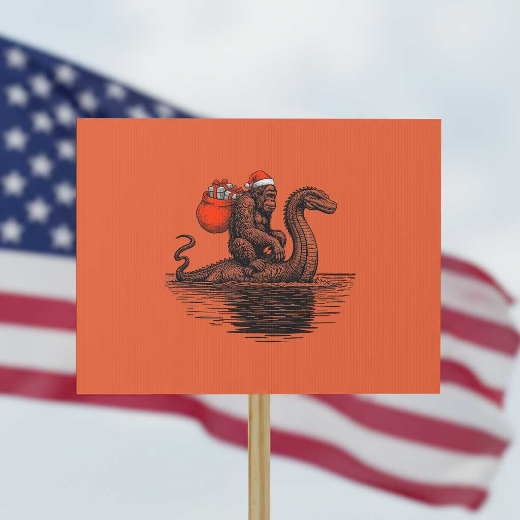 Funny Bigfoot Christmas Protest Sign Sasquatch Loch Ness Cryptid Xmas - Wonder Print Shop