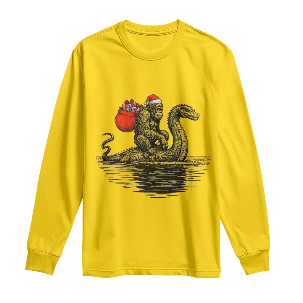 Funny Bigfoot Christmas Long Sleeve Shirt Sasquatch Loch Ness Cryptid Xmas - Wonder Print Shop