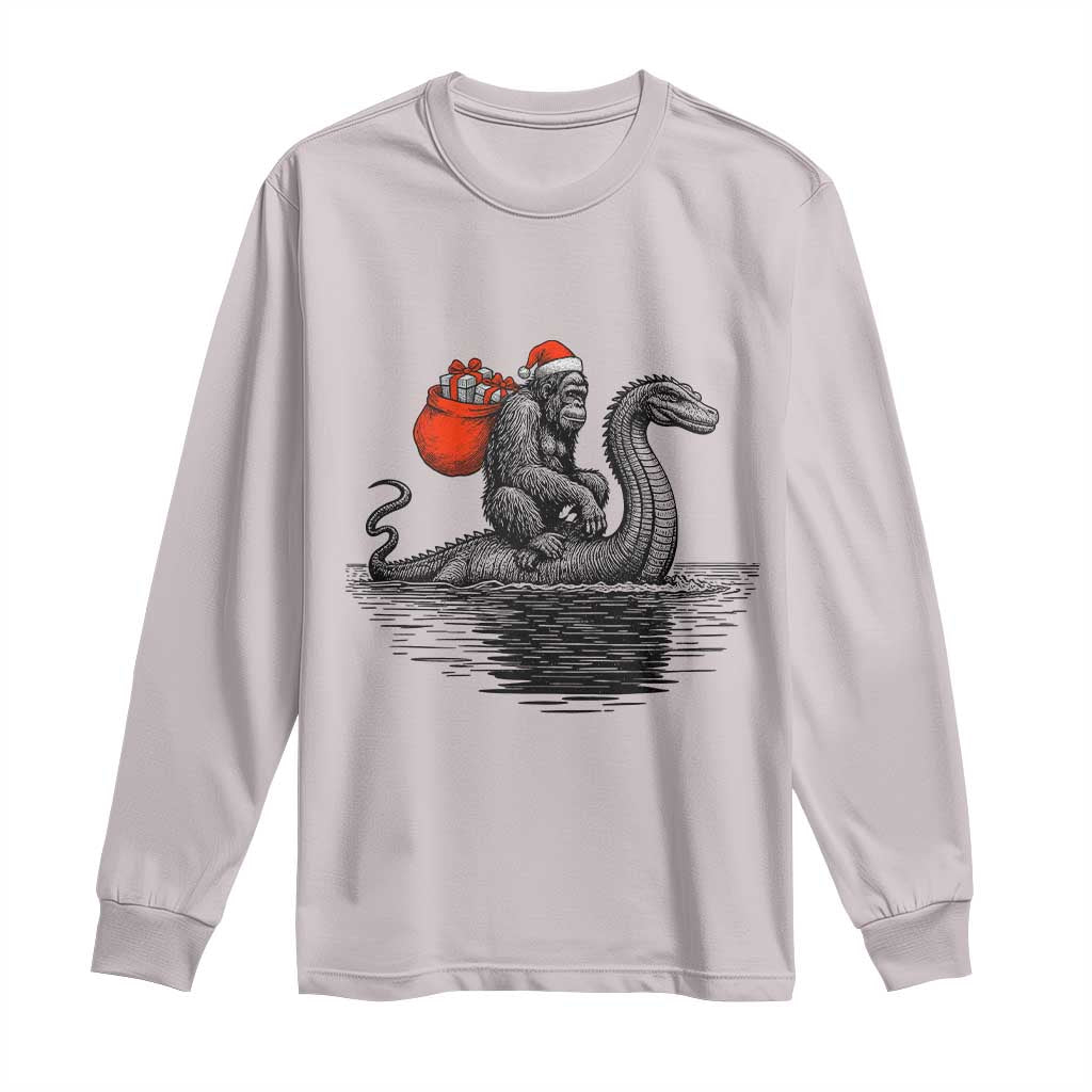 Funny Bigfoot Christmas Long Sleeve Shirt Sasquatch Loch Ness Cryptid Xmas - Wonder Print Shop